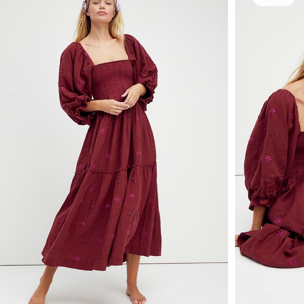 Free People Dahlia embroidered smocked maxi Dress